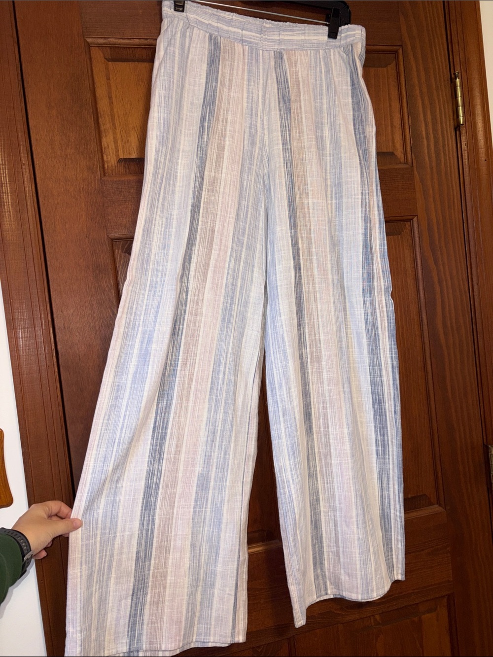 Splendid Blue and Cream Striped Wide-Leg Pants